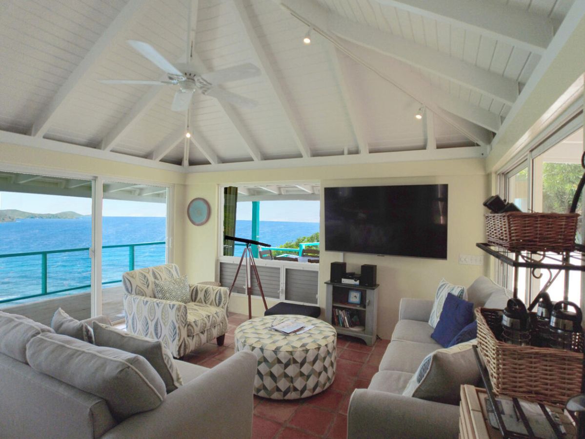 Reef Break Vista villa interior living area in St. John USVI